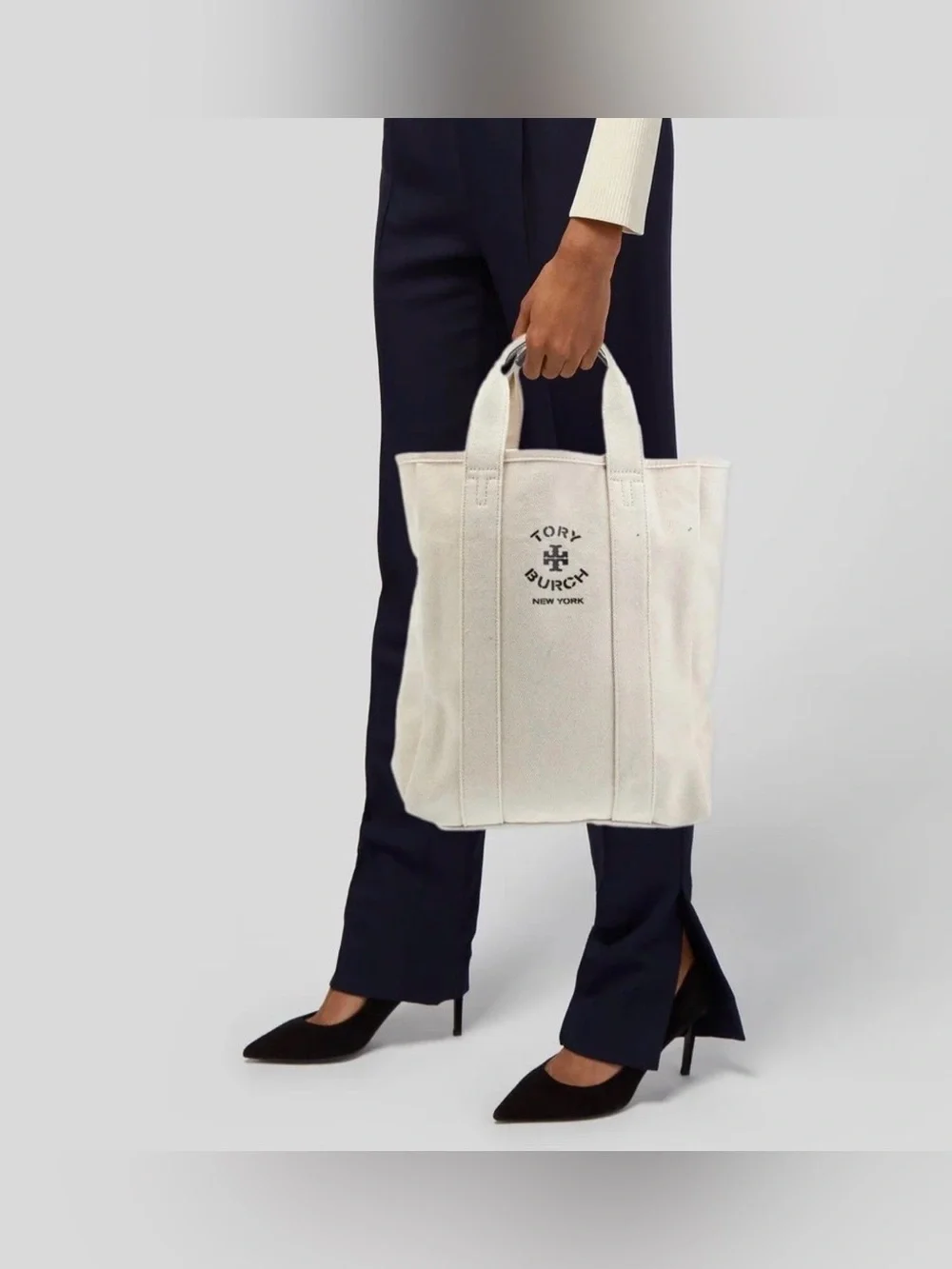 Tory Burch Cream Canvas Tote with Logo NEW